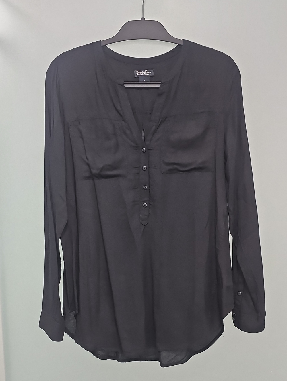Lucky Brand Black Button-Front Long-Sleeve Blouse